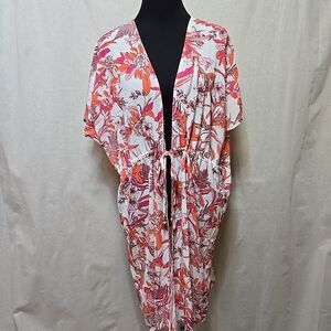 Cupshe Floral Tie Waist Swim Cover Up Womens Size M Flowy Pink Coral Lightweight